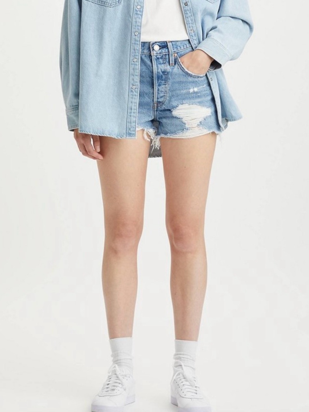 Levi’s 501 Buttonfly Distressed High Waisted Shorts, Size W26 - Picture 2 of 5